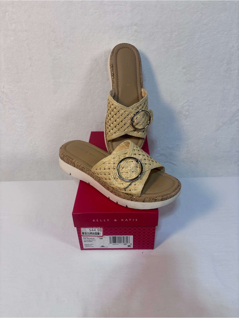 Kelly & Katie Pevola Wedge Sandal Slide Natural Women's Size 9